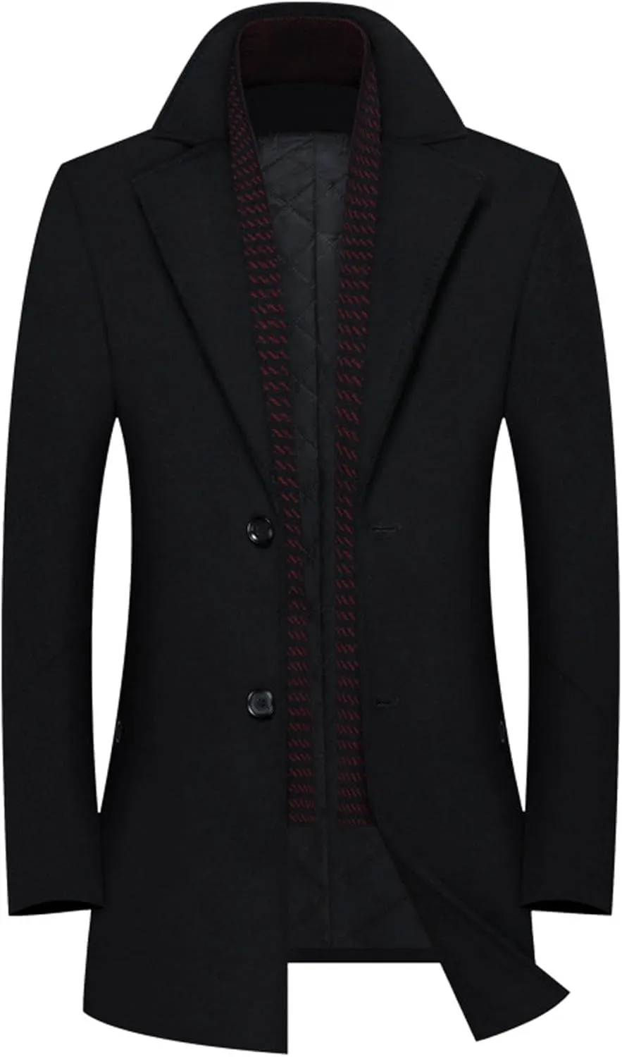 SOMTHRON Men's Wool Blend Pea Coat with Detachable Scarfs Single Breasted Notch Lapel Winter Mid Long Trench Coat Overcoat