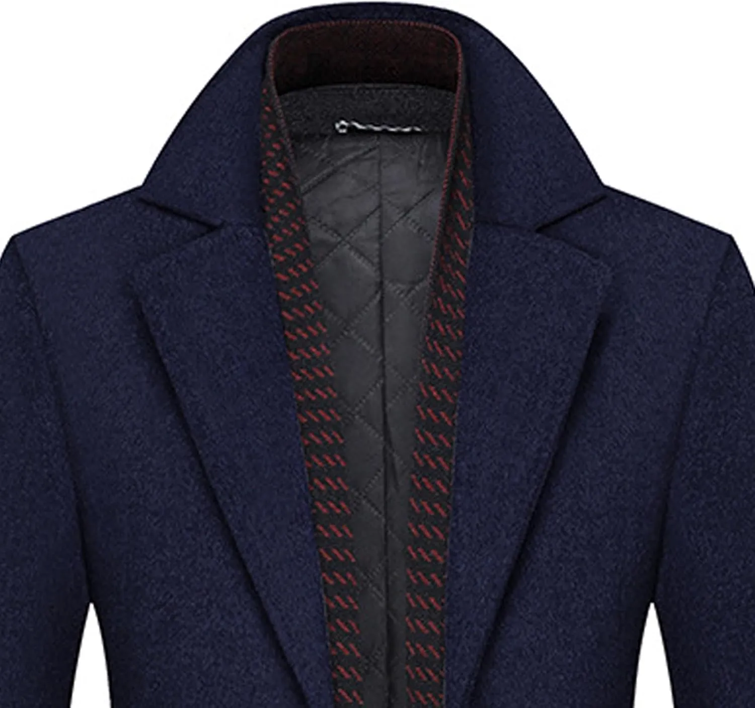SOMTHRON Men's Wool Blend Pea Coat with Detachable Scarfs Single Breasted Notch Lapel Winter Mid Long Trench Coat Overcoat