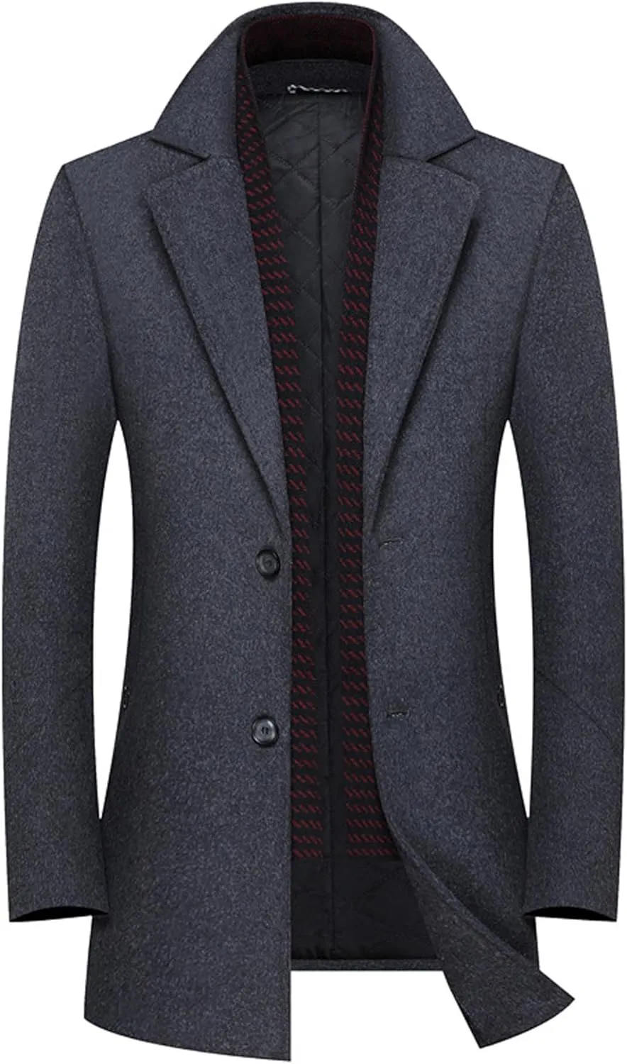 SOMTHRON Men's Wool Blend Pea Coat with Detachable Scarfs Single Breasted Notch Lapel Winter Mid Long Trench Coat Overcoat