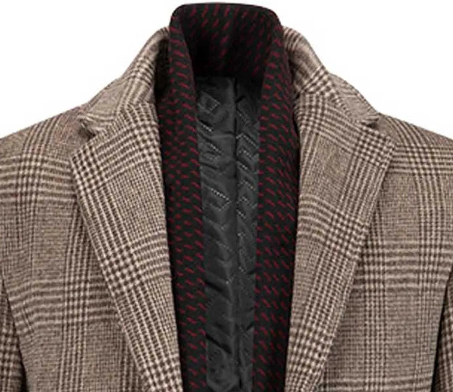 SOMTHRON Men's Wool Blend Trench Coat Plaid Slim Fit Notch Lapel Single Breasted Mid Long Peacoat Overcoat with Pockets