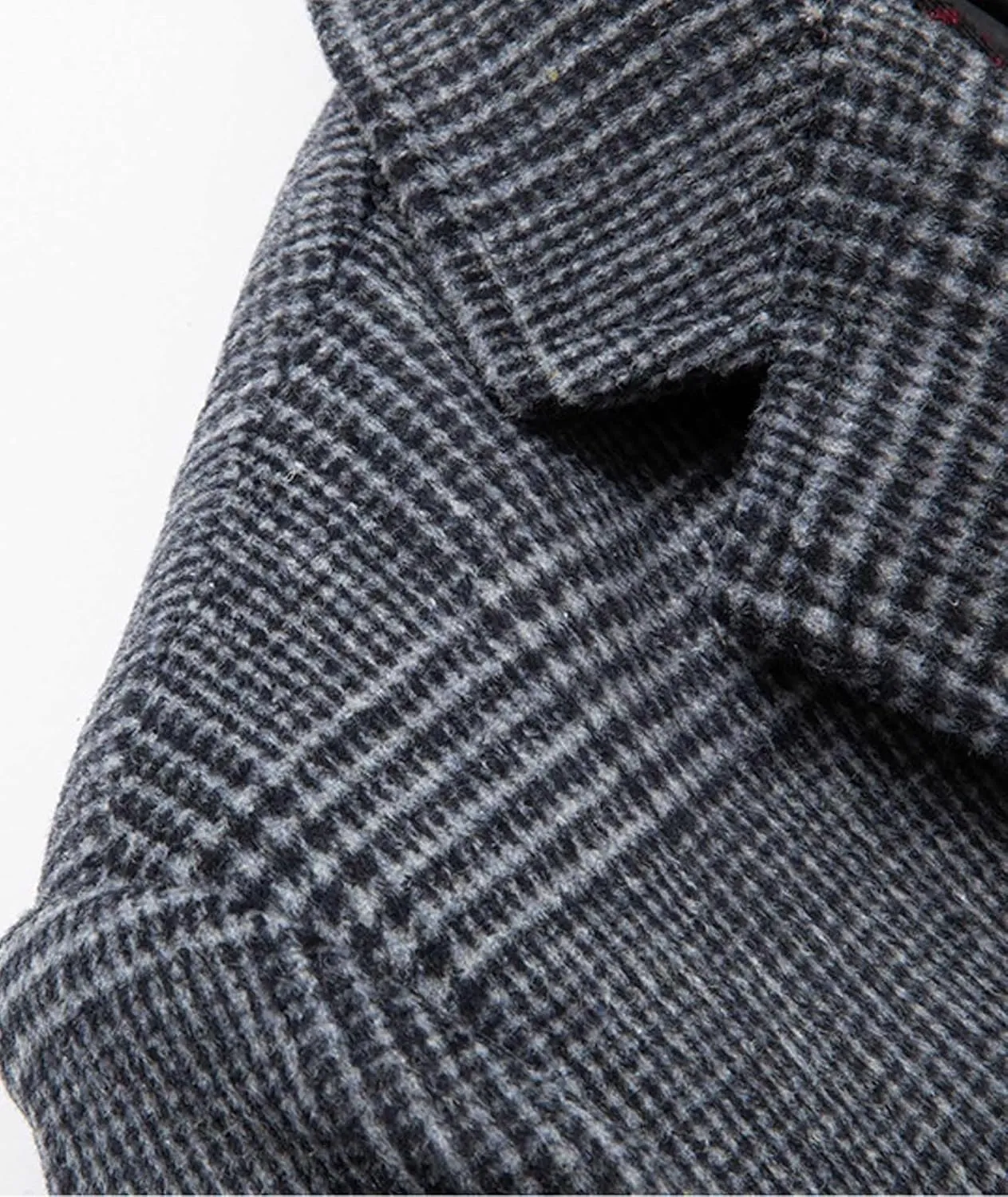 SOMTHRON Men's Wool Blend Trench Coat Plaid Slim Fit Notch Lapel Single Breasted Mid Long Peacoat Overcoat with Pockets