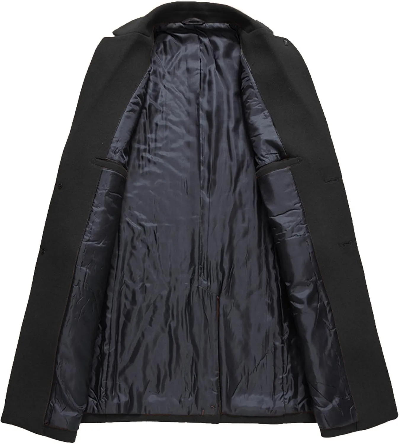 SOMTHRON Men's Wool Blend Trench Coat Single Breasted Notched Lapel Mid Long Winter Peacoat Overcoat with Pockets