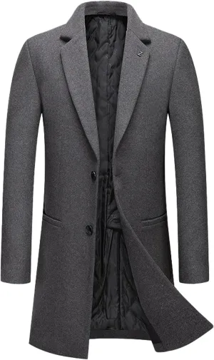 SOMTHRON Men's Wool Blend Trench Coat Single Breasted Notched Lapel Mid Long Winter Peacoat Overcoat with Pockets