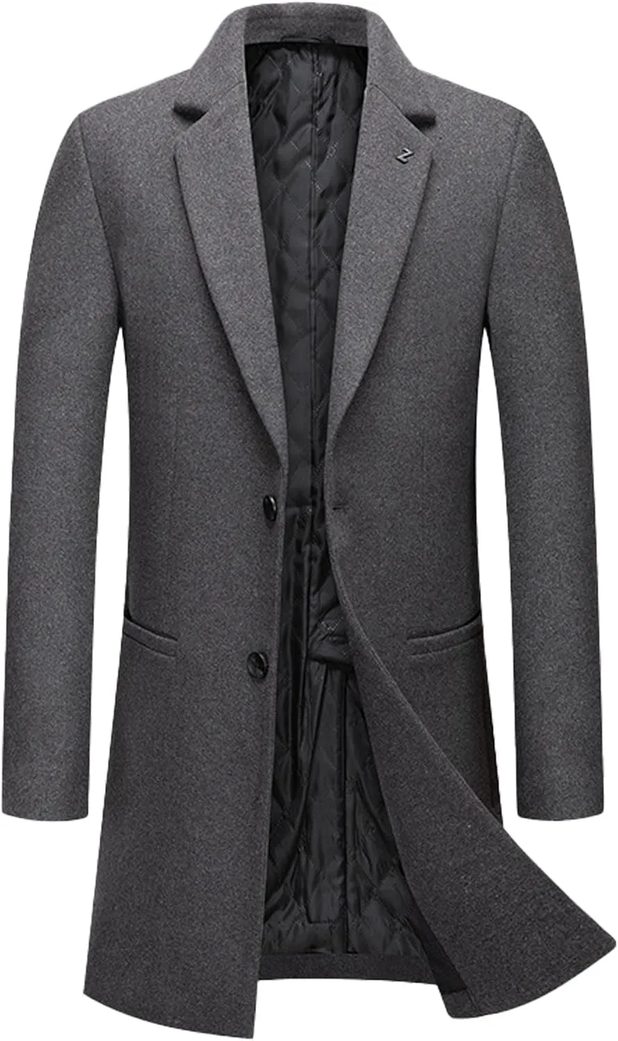 SOMTHRON Men's Wool Blend Trench Coat Single Breasted Notched Lapel Mid Long Winter Peacoat Overcoat with Pockets