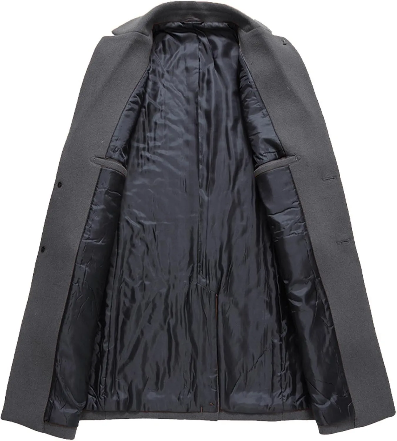 SOMTHRON Men's Wool Blend Trench Coat Single Breasted Notched Lapel Mid Long Winter Peacoat Overcoat with Pockets