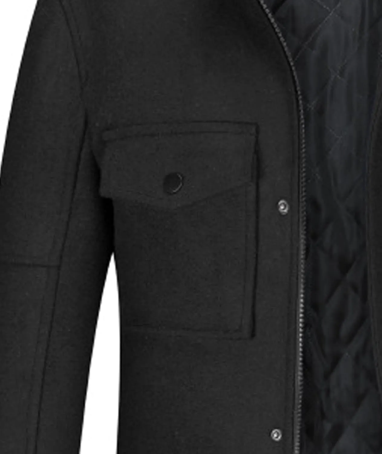 SOMTHRON Men's Wool Blend Trench Coat Stand Collar Zip Up Mid Long Winter Quilted Lined Peacoat Overcoat with Pockets