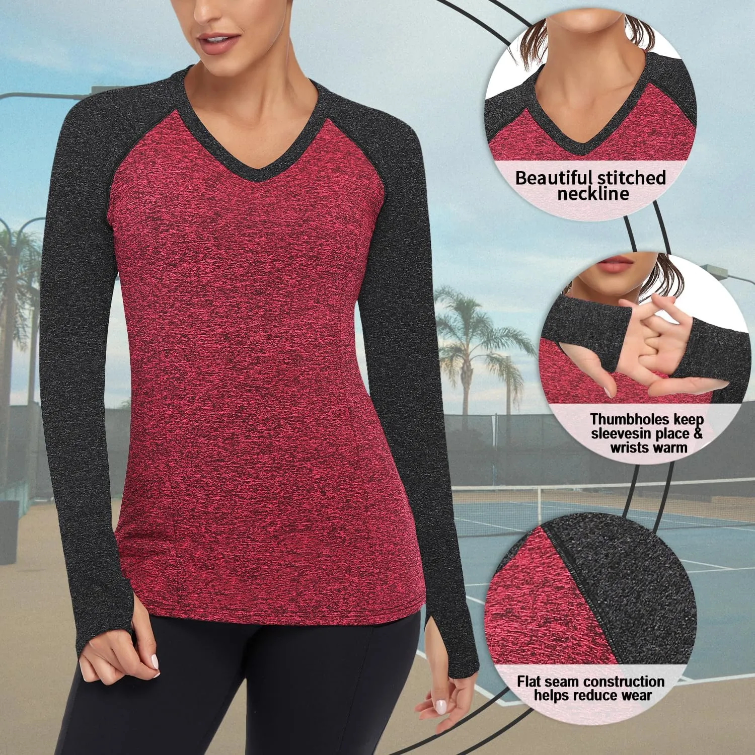 Soneven Women Fleece Thermal Long Sleeve Running Shirt Workout Tops Moisture Wicking Athletic Shirts with Thumb Holes