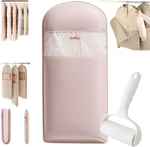 Space Saving Hanging Garment Bag with Self Compression Zipper, Lightweight Water-Resistant Travel Clothes Storage Organizer, Heavy Duty Garment Bag for Down Coat, Suits, Dresses, Coats (Pink, L)