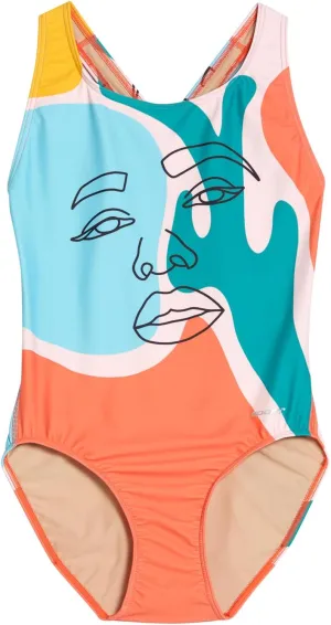 Sporti Wide Strap Girls' Athletic One-Piece Swimsuit  Printed Pattern Competitive Bathing Suit, Racerback Style for Girls