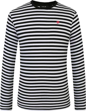 SSLR-Long-Sleeve-Tee-Shirts-for-Men-Striped T Shirts Crewneck Cotton Causal