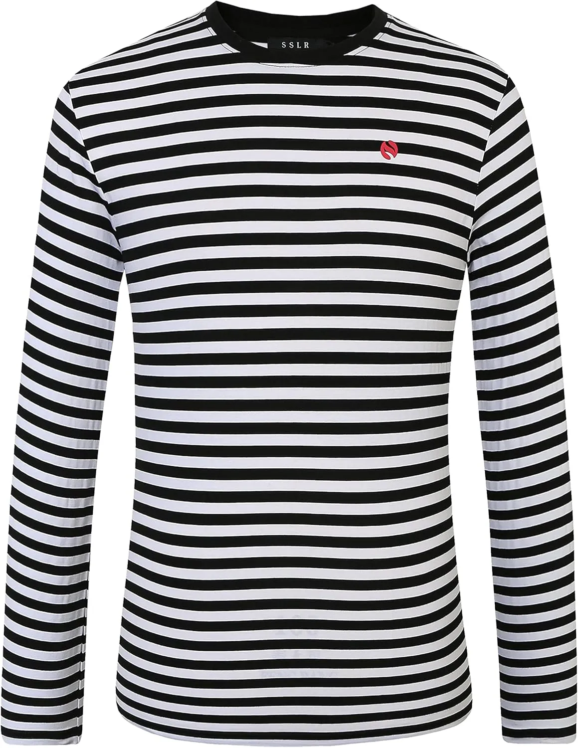 SSLR-Long-Sleeve-Tee-Shirts-for-Men-Striped T Shirts Crewneck Cotton Causal