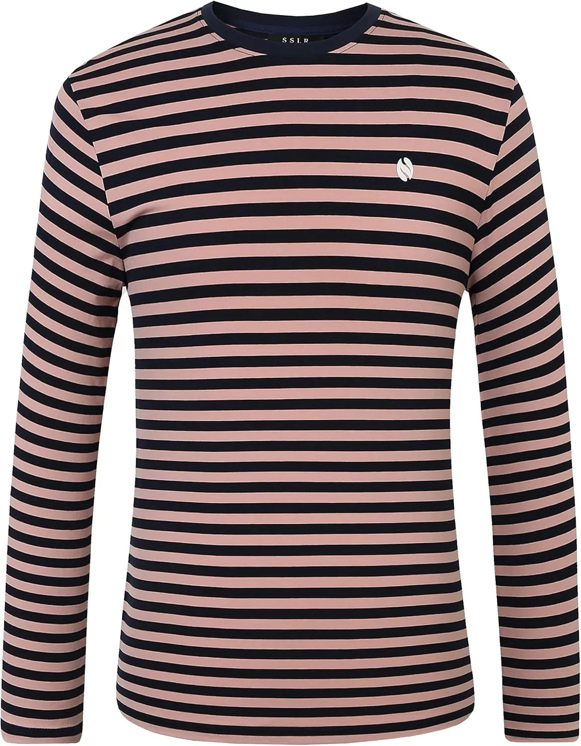 SSLR-Long-Sleeve-Tee-Shirts-for-Men-Striped T Shirts Crewneck Cotton Causal