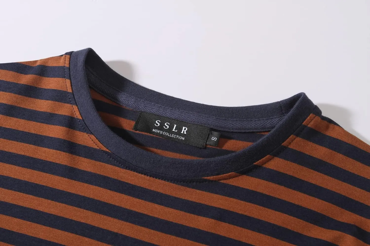 SSLR-Long-Sleeve-Tee-Shirts-for-Men-Striped T Shirts Crewneck Cotton Causal