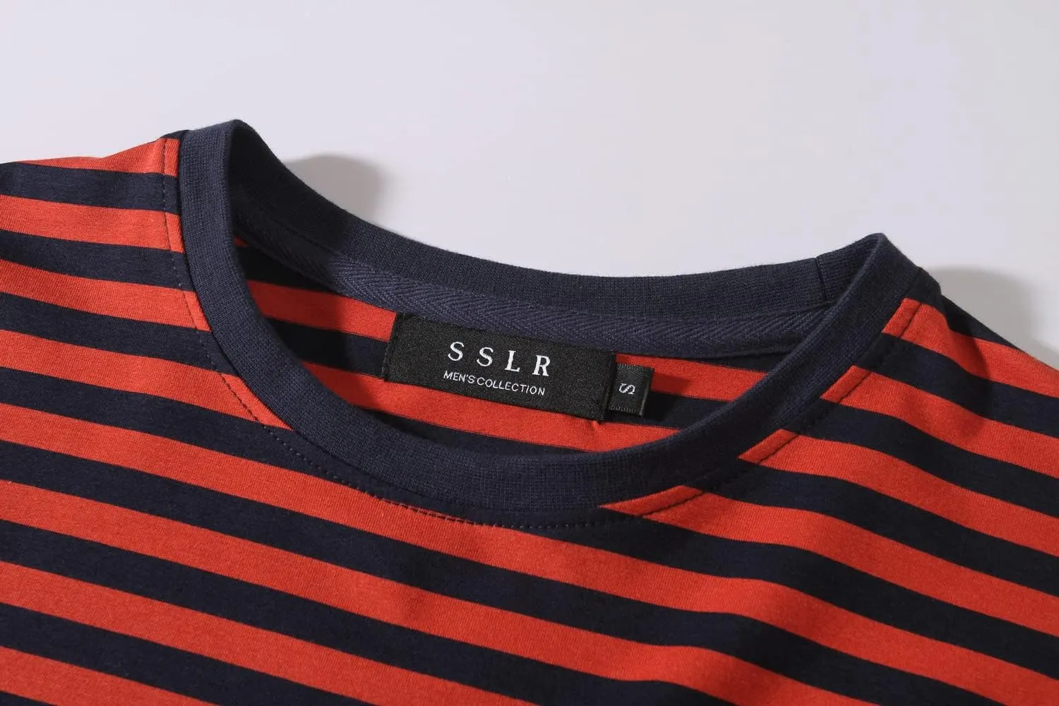 SSLR-Long-Sleeve-Tee-Shirts-for-Men-Striped T Shirts Crewneck Cotton Causal