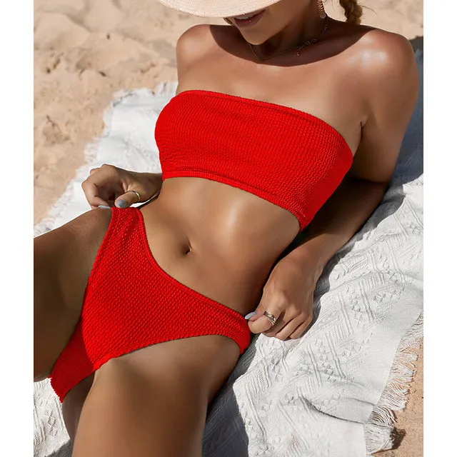 Strapless One Shoulder Bandeau Bikini