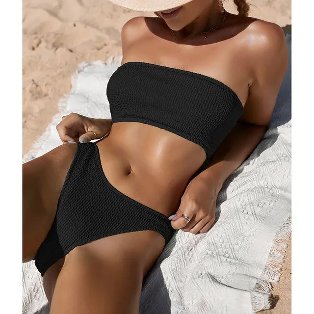Strapless One Shoulder Bandeau Bikini