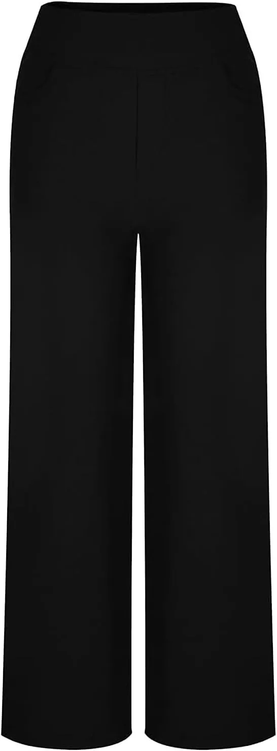 Stretch Jeans for Women Tummy Control Retro Wide Leg Elastic High Waisted Loose Pull on Denim Pants with Pockets