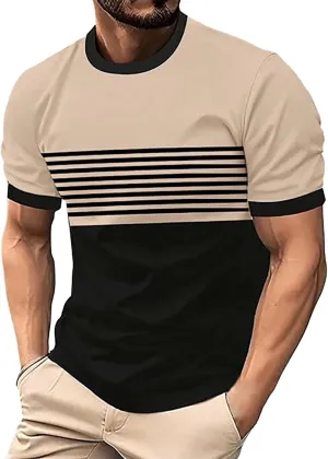 Striped Shirts for Men Short Sleeve Crewneck Neck T-Shirts with Pocket Classic Basic Tees Fashion Summer Shirt Tops