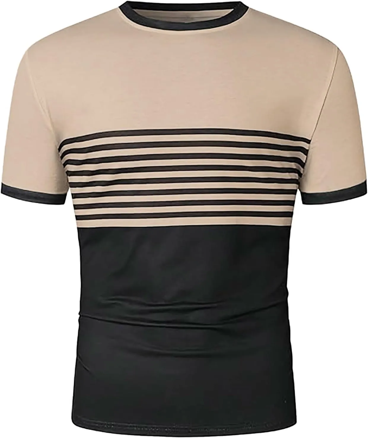 Striped Shirts for Men Short Sleeve Crewneck Neck T-Shirts with Pocket Classic Basic Tees Fashion Summer Shirt Tops