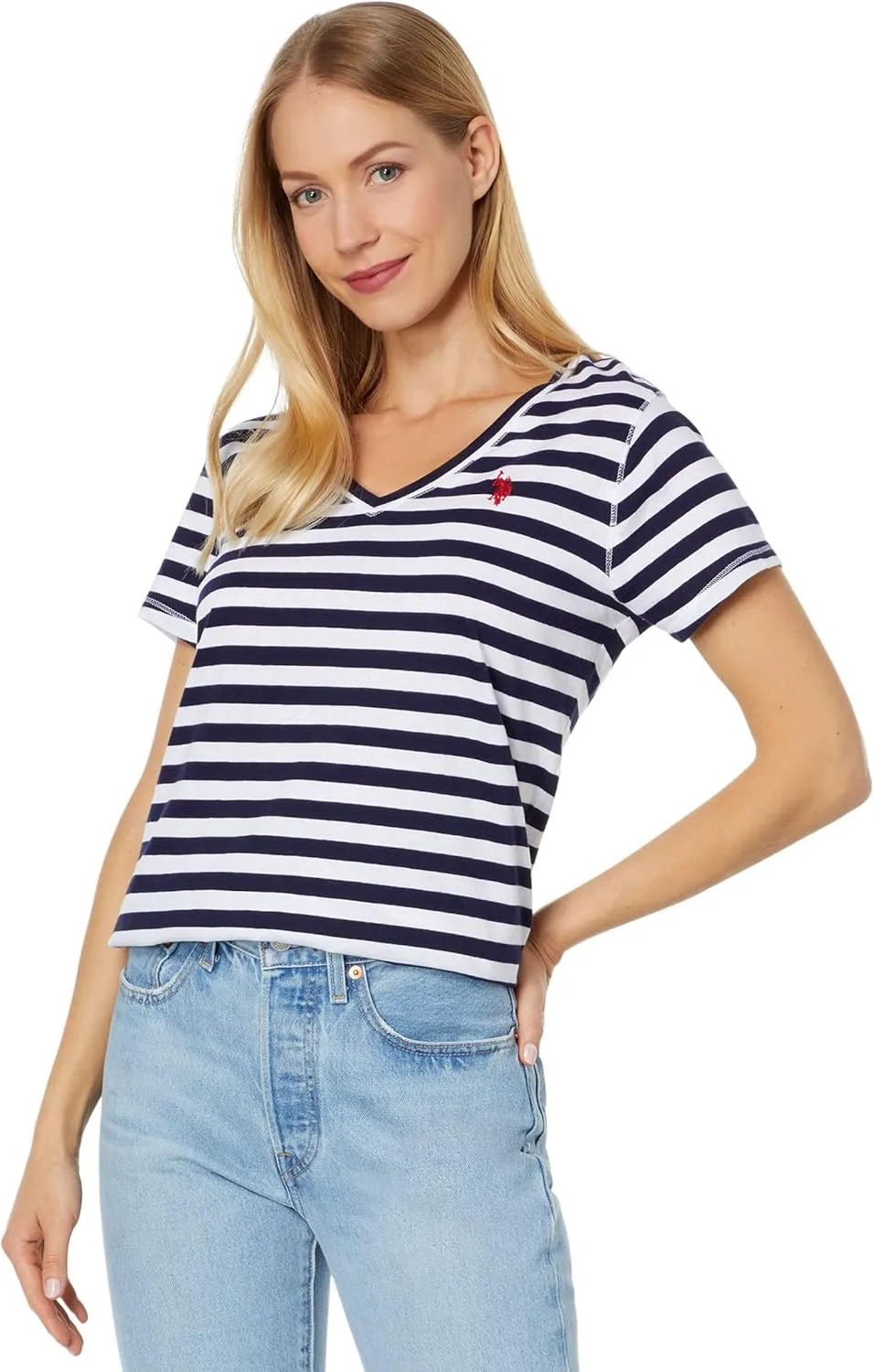 STRIPED V-NECK T-SHIRT