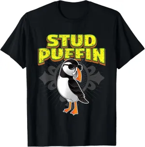 Stud Puffin Funny Seabird Stud Muffin Bird With Sun Glasses T-Shirt