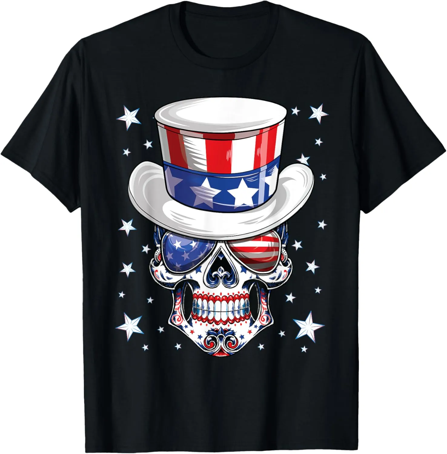 Sugar Skull Stars Stripes Sunglasses Boys Men 4th of July T-Shirt