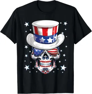 Sugar Skull Stars Stripes Sunglasses Boys Men 4th of July T-Shirt