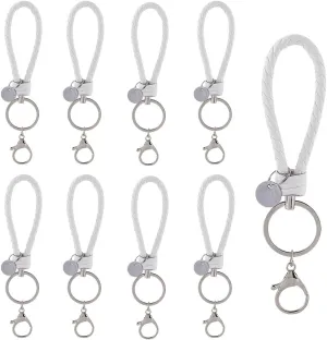 SUNNYCLUE 10Pcs Wristlet Bracelet Keychain White Braid Leather Keychain Imitation Leather Wristlet Keychains with Lobster Claw Clasps Key Chain Bracelet for Women Men Bags Purse Car Keys Decorations