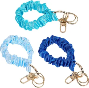 SUNNYCLUE 3 Colors Elastic Scrunchie Keychain Wristlet Keychains Key Chain Wristlet Bracelet Satin Stretchy Scrunchie Blue Hair Tie Key Ring Bracelet for Women Car Keys Bag Hanging Decoration Gifts