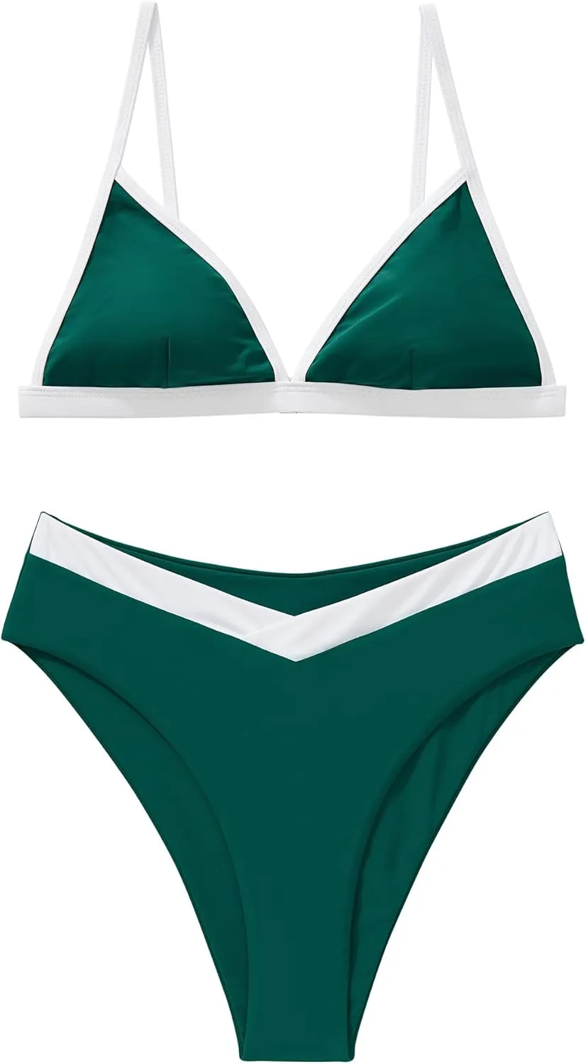 SUUKSESS Women Triangle High Cut Bikini Sets Sexy High Waisted 2 Piece Swimsuit