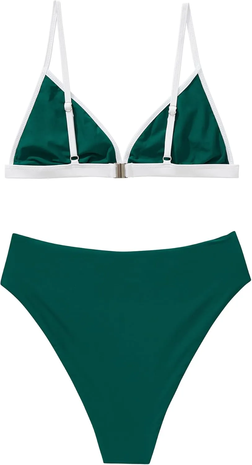 SUUKSESS Women Triangle High Cut Bikini Sets Sexy High Waisted 2 Piece Swimsuit