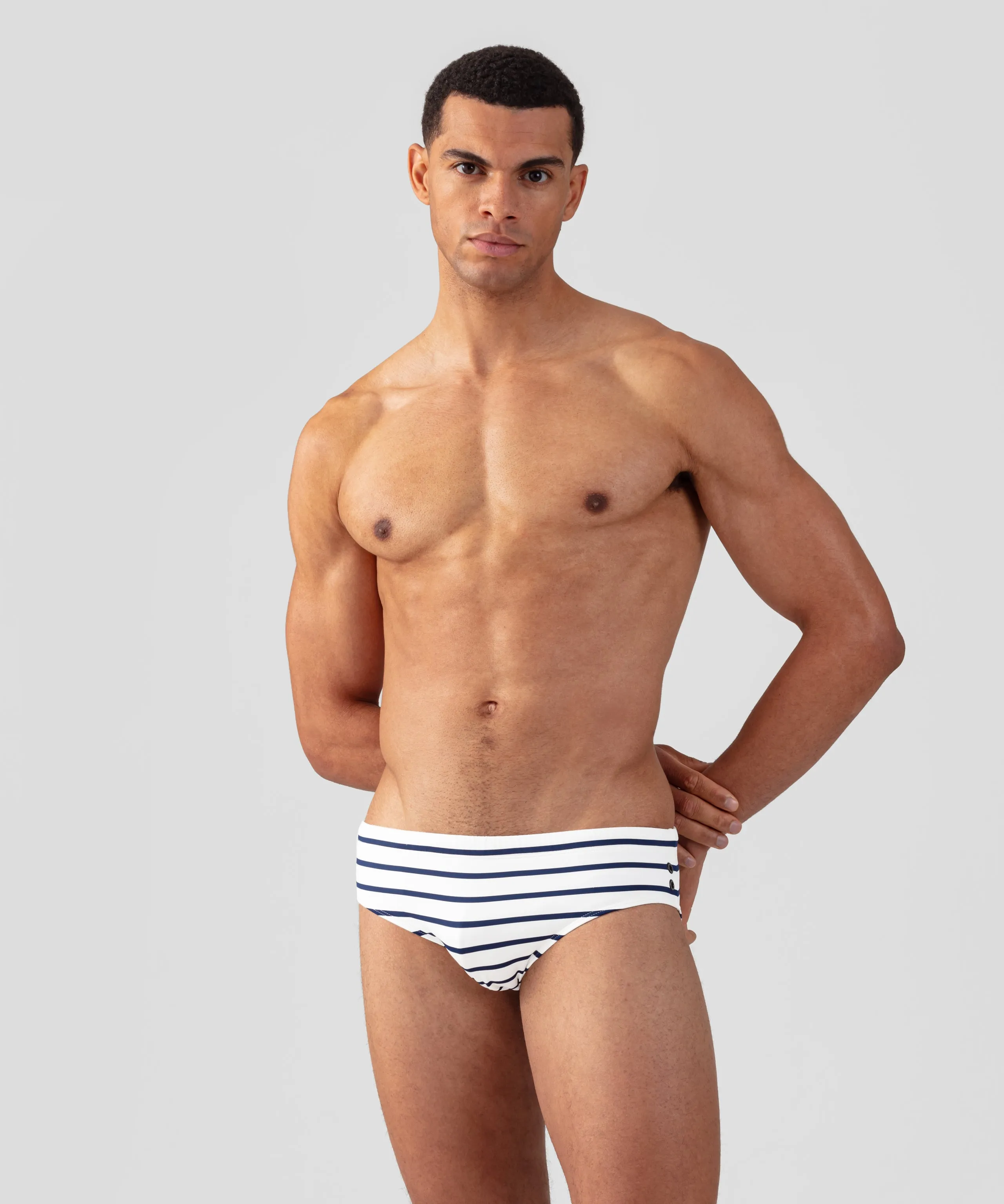 Swim Briefs Irregular Stripes: White/Navy