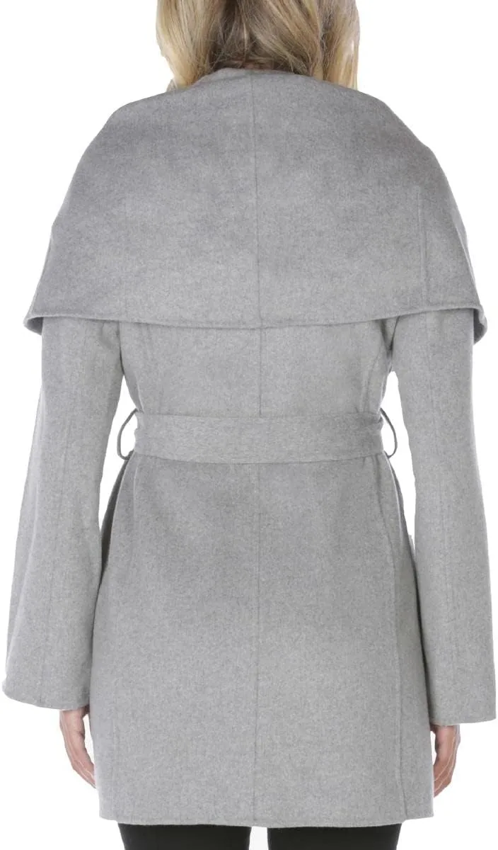 T Tahari Women's Double Face Wool Blend Wrap Coat with Oversized Collar