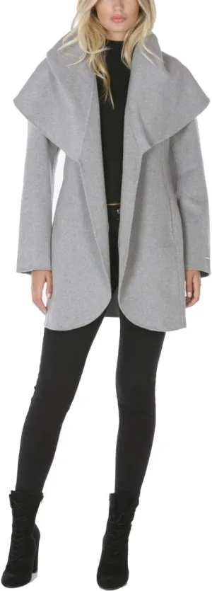T Tahari Women's Double Face Wool Blend Wrap Coat with Oversized Collar