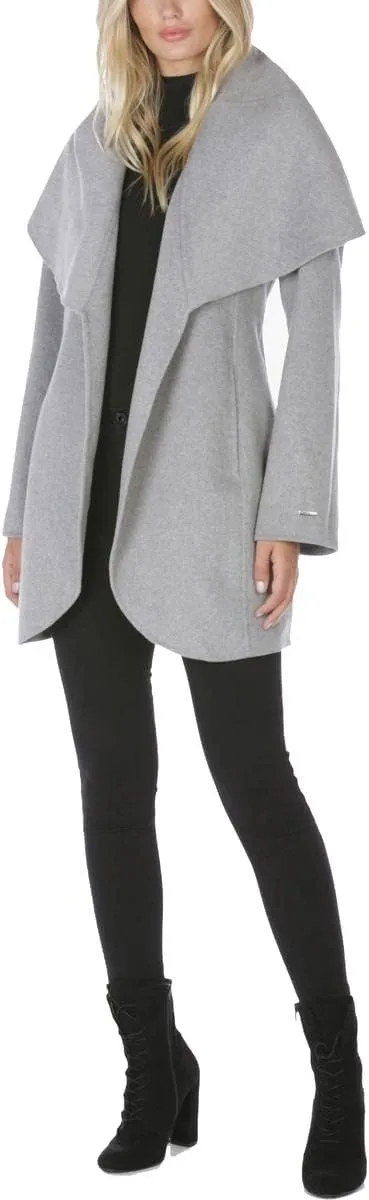 T Tahari Women's Double Face Wool Blend Wrap Coat with Oversized Collar