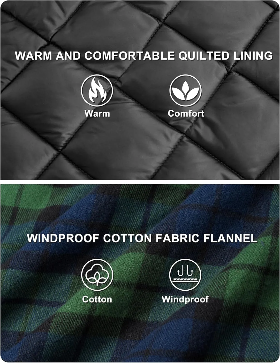 TACVASEN Men's Flannel Shirt Jacket Quilted Lined Long Sleeve Button Down Shirts Jacket