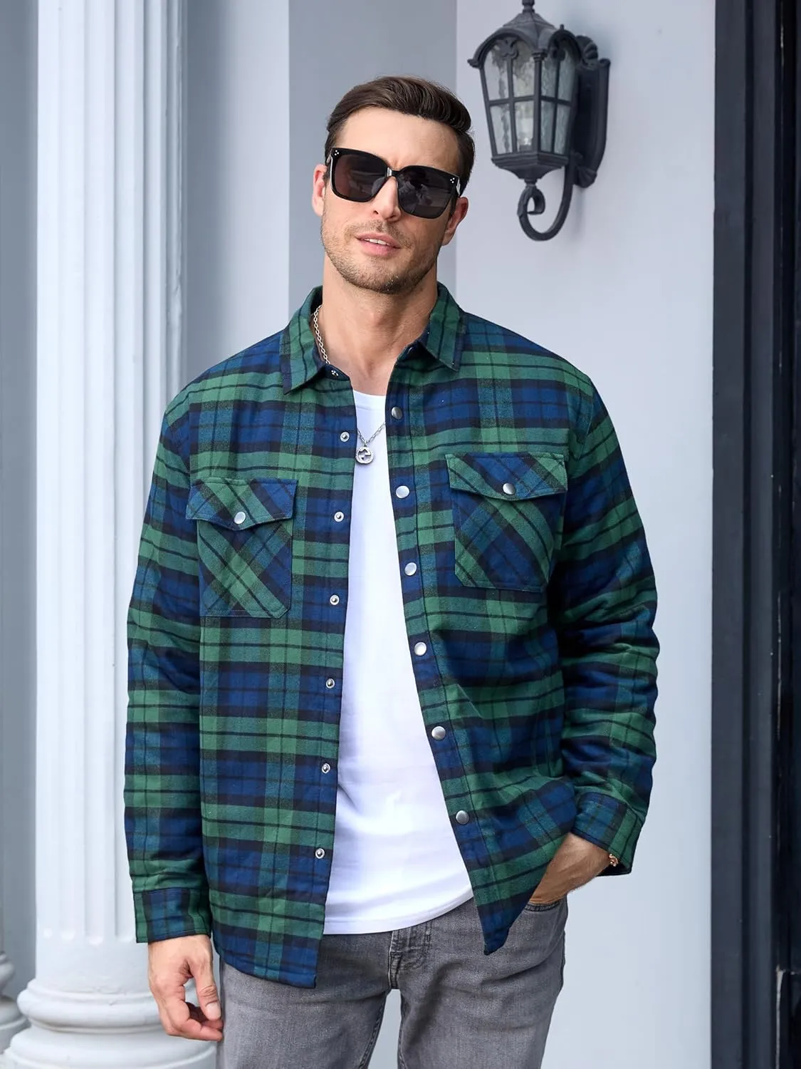 TACVASEN Men's Flannel Shirt Jacket Quilted Lined Long Sleeve Button Down Shirts Jacket