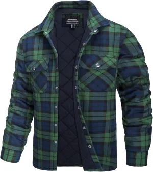 TACVASEN Men's Flannel Shirt Jacket Quilted Lined Long Sleeve Button Down Shirts Jacket