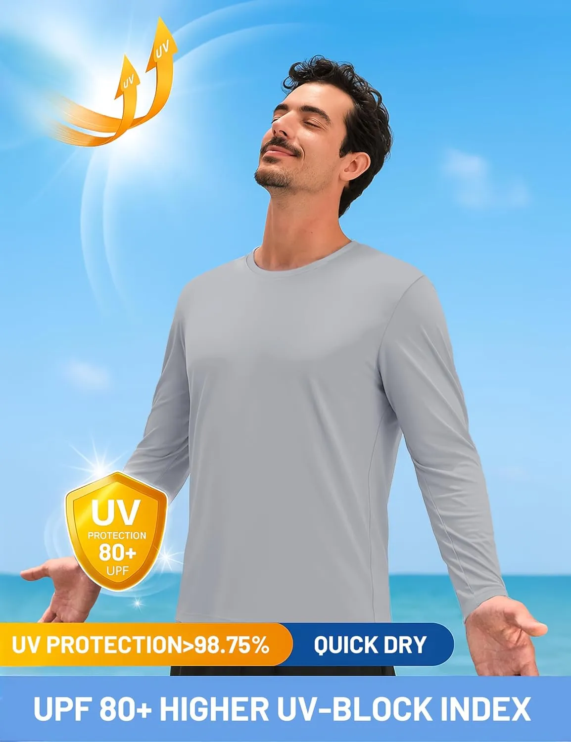 TACVASEN Men's Long Sleeve UPF 80  Shirts Sun Protection UV SPF Shirts Rash Guard Fishing Running Quick Dry Lightweight