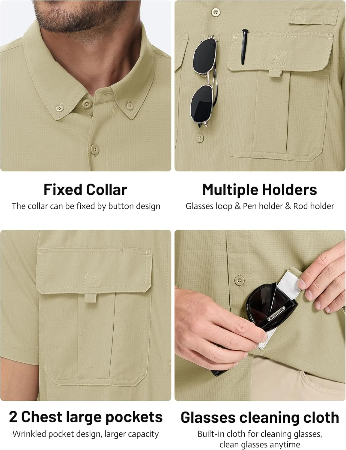 TACVASEN Mens Short Sleeve Sun Protection Shirt UPF 50  Quick Dry Fishing Cooling UV Shirts Outdoor Tactical Hiking Shirts