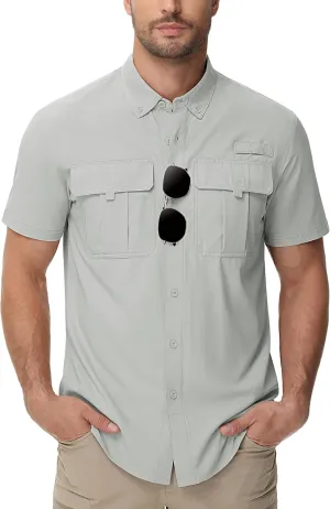 TACVASEN Mens Short Sleeve Sun Protection Shirt UPF 50  Quick Dry Fishing Cooling UV Shirts Outdoor Tactical Hiking Shirts