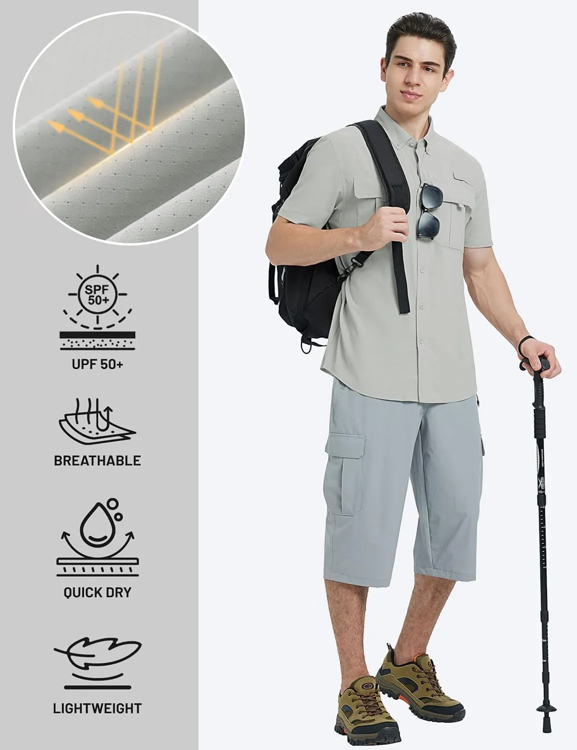 TACVASEN Mens Short Sleeve Sun Protection Shirt UPF 50  Quick Dry Fishing Cooling UV Shirts Outdoor Tactical Hiking Shirts
