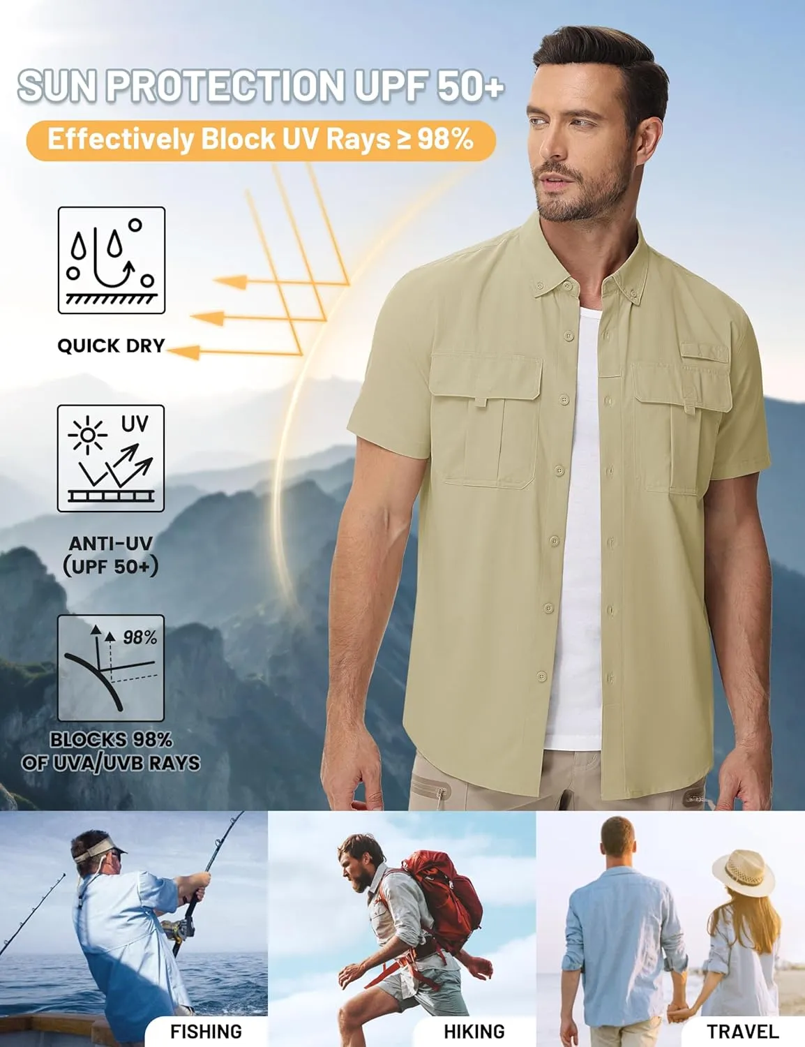 TACVASEN Mens Short Sleeve Sun Protection Shirt UPF 50  Quick Dry Fishing Cooling UV Shirts Outdoor Tactical Hiking Shirts