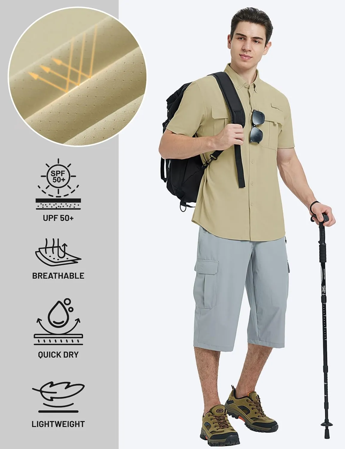 TACVASEN Mens Short Sleeve Sun Protection Shirt UPF 50  Quick Dry Fishing Cooling UV Shirts Outdoor Tactical Hiking Shirts