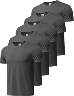 TanBridge 5 Pack Men's Athletic T Shirts Quick Dry Lightweight Short Sleeve Running Shirts for Running Workout Hiking Fishing
