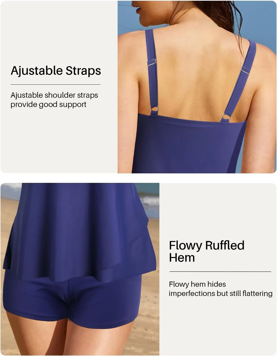 Tankini Swimsuits for Women Two Piece Bathing Suits Tummy Control Swimsuit Flowy Tank Top with Boyshort Swimwear
