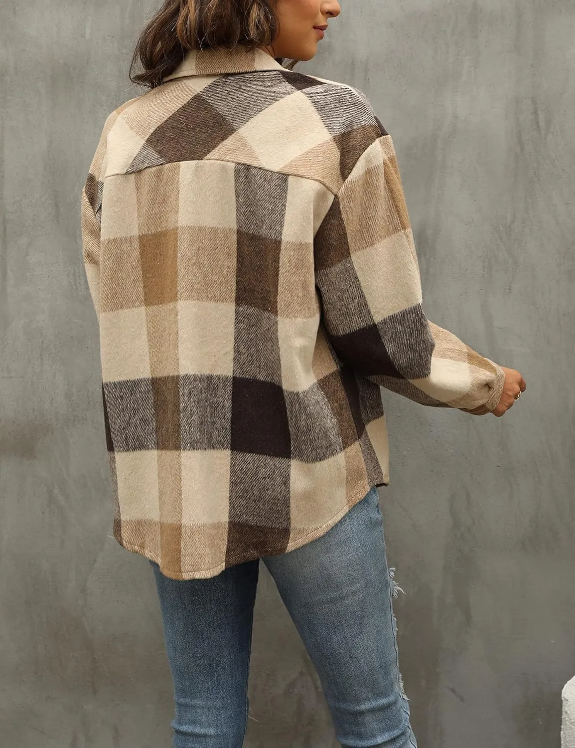Tanming Womens Flannel Plaid Shacket Wool Blend Button Down Shirt Fall Fashion Jacket