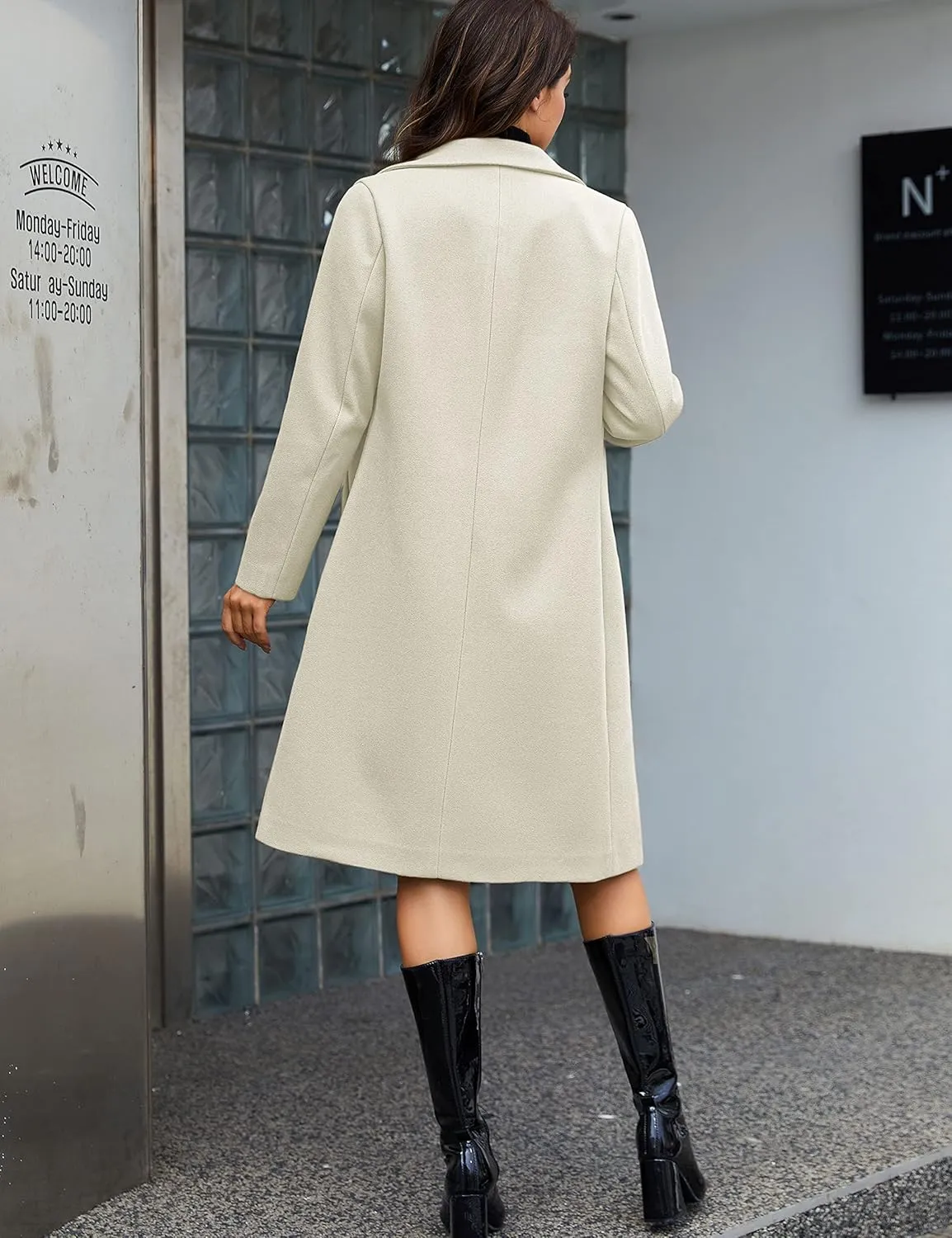 Tanming Women's Notch Lapel Double Breasted Wool Blend Mid Long Pea Trench Coat