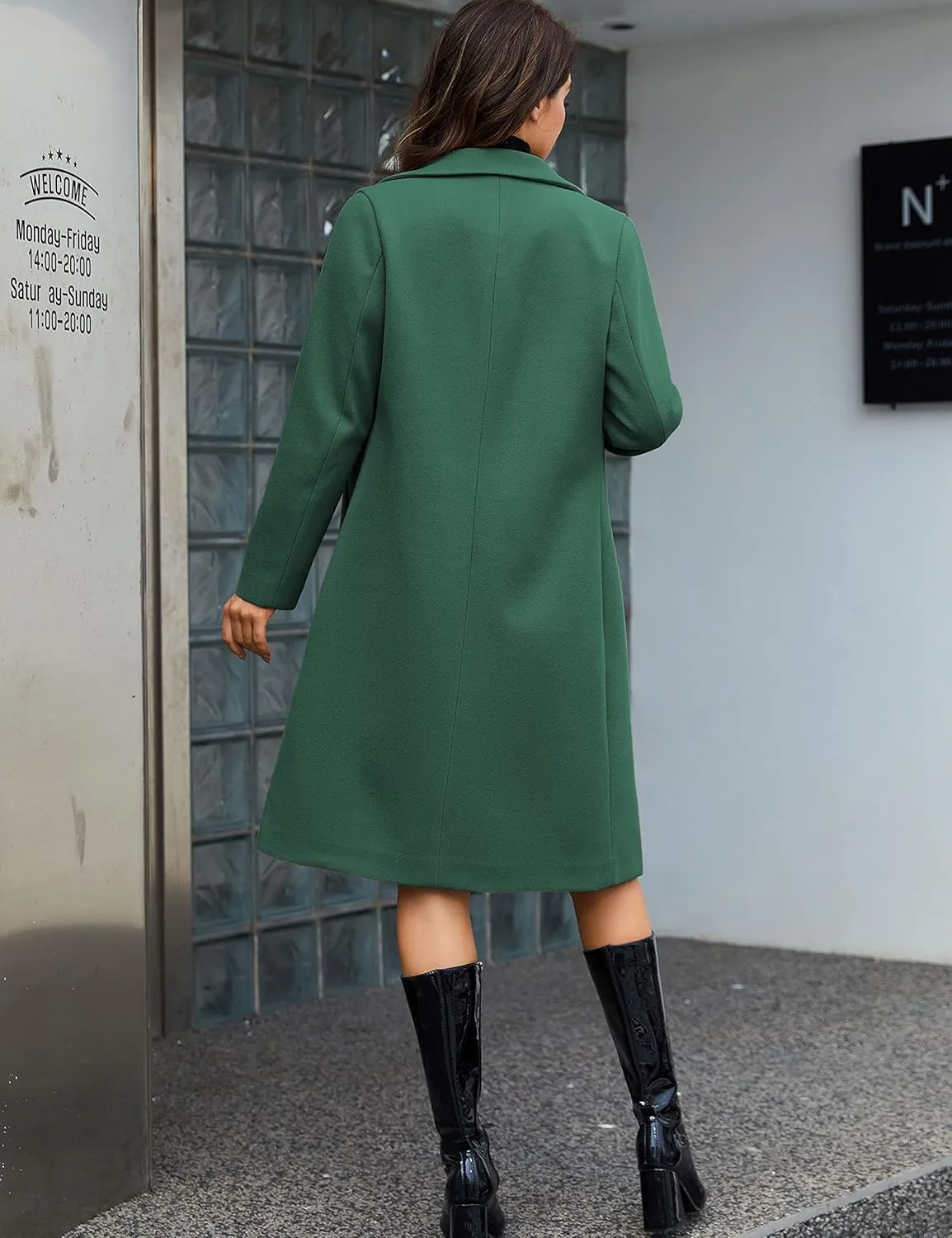 Tanming Women's Notch Lapel Double Breasted Wool Blend Mid Long Pea Trench Coat