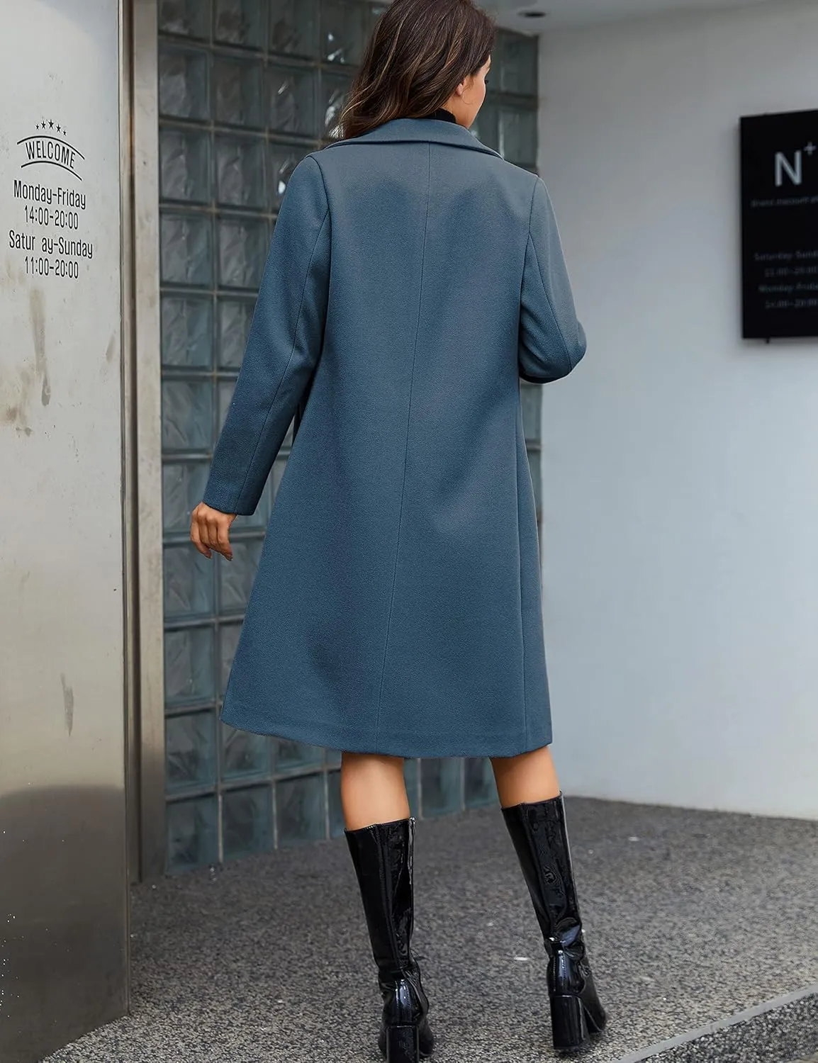 Tanming Women's Notch Lapel Double Breasted Wool Blend Mid Long Pea Trench Coat